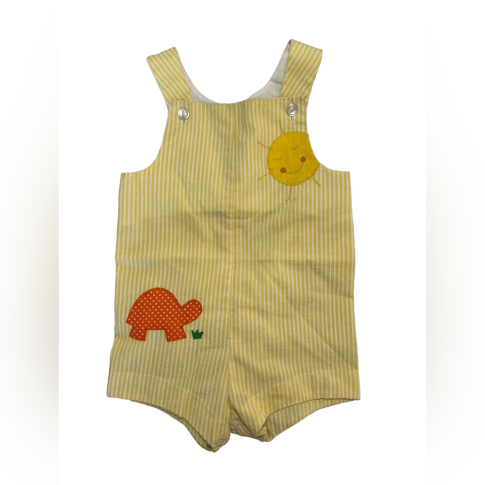 Betti Terrell VTG Baby Girl 18-24m Seersucker‎ Yellow Turtle Sun Romper
